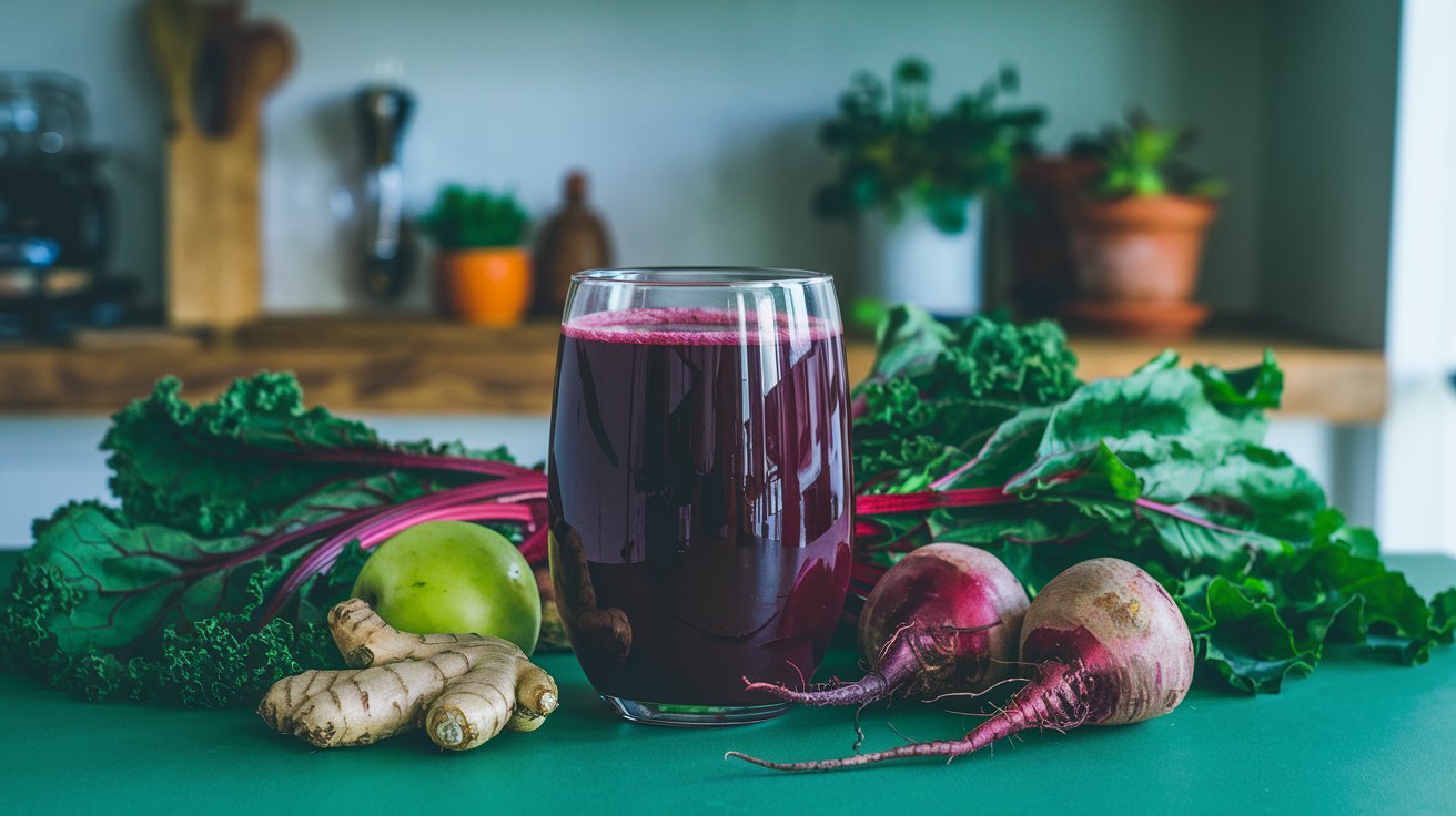 Powerful Homemade Heart-Loving Beetroot vegan green Juice.