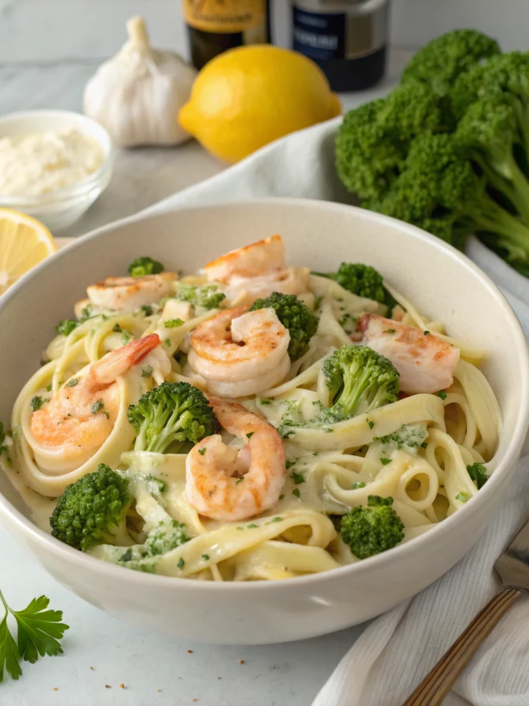 creamy shrimp broccoli alfredo; one-pot shrimp alfredo; healthy shrimp alfredo pasta; gluten-free shrimp alfredo; easy shrimp broccoli alfredoingridients