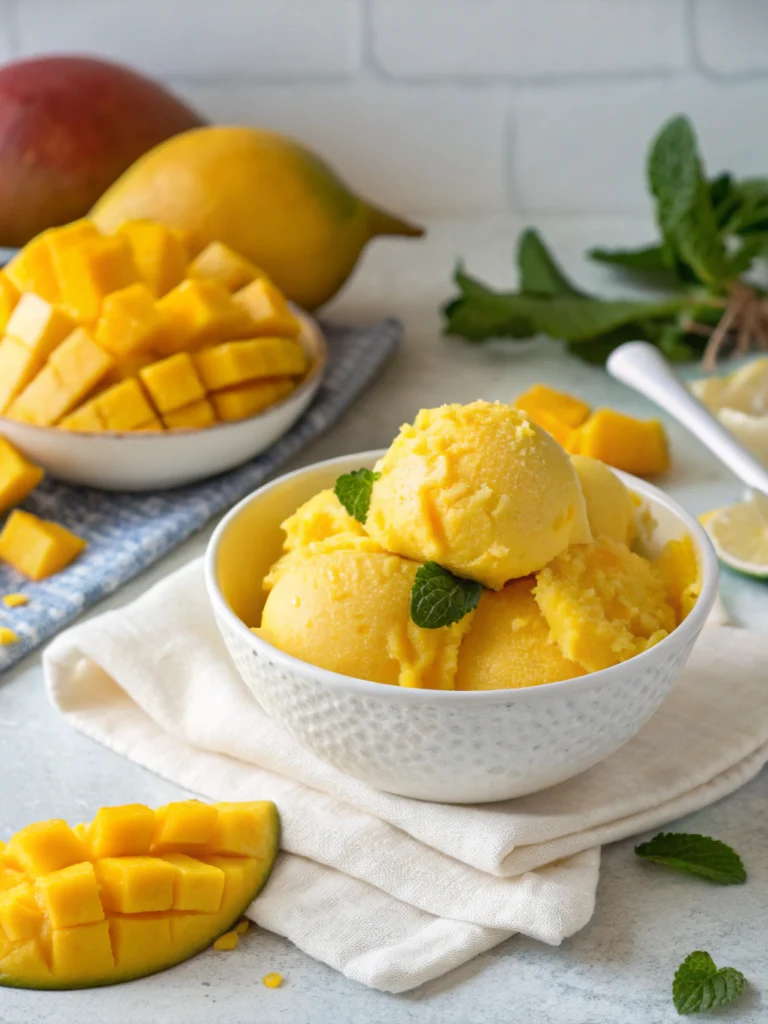 Easy Vegan Mango Sorbet Recipe 6 Mango Sorbet, Vegan Dessert, Healthy Summer Treat, Dairy-Free Sorbet, Easy Sorbet Recipeingridients