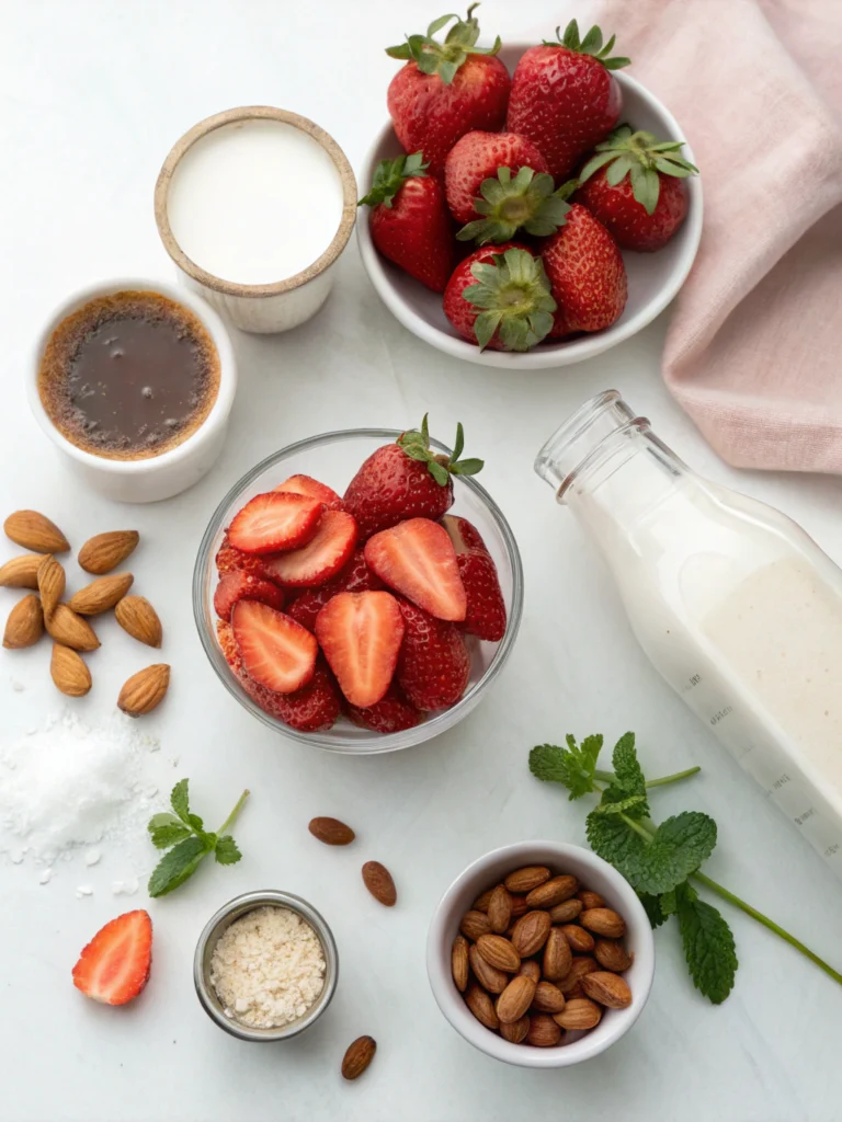 Vegan Strawberry Shortcake Frappuccino (Dairy-Free & Delicious) 2 Vegan Starbucks copycat, dairy-free strawberry frappuccinoingridients
