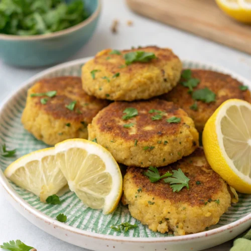 Low-Calorie Chickpea Patties with Lemon and Yogur 3 lemon chickpea patties , healthy chickpea fritters, chickpea patties for weight loss