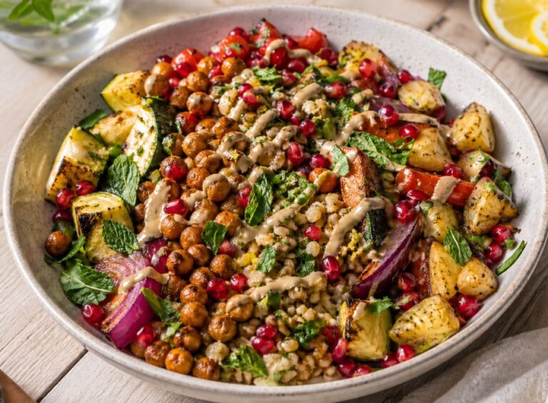 Tayyibat-inspired vegan freekeh bowl